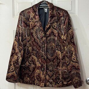 Chicos Sz 3 (XL)  Velvet Jacket Button Up Pockets Lined Multi Paisley Silk Blend